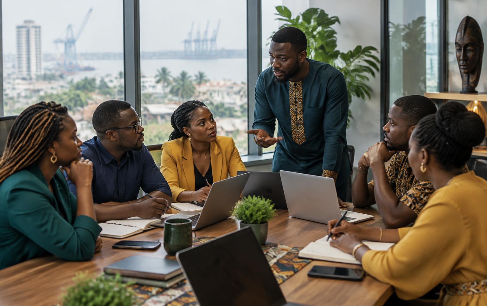 Young African professionals collaborating in a modern workplace